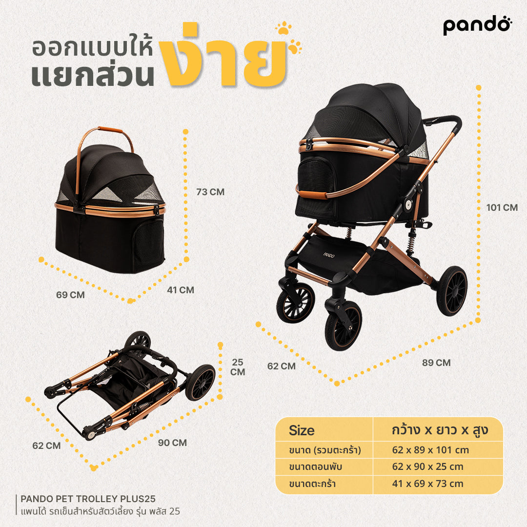 pando pet trolley PLUS25 รถเข็นสำหรับสัตว์เลี้ยง รุ่น พลัส25