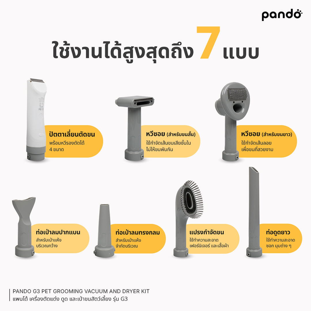 pando G3 pet grooming vacuum and dryer kit เครื่องตัดแต่ง ดูดและเเป่าขนสัตว์เลี้ยง