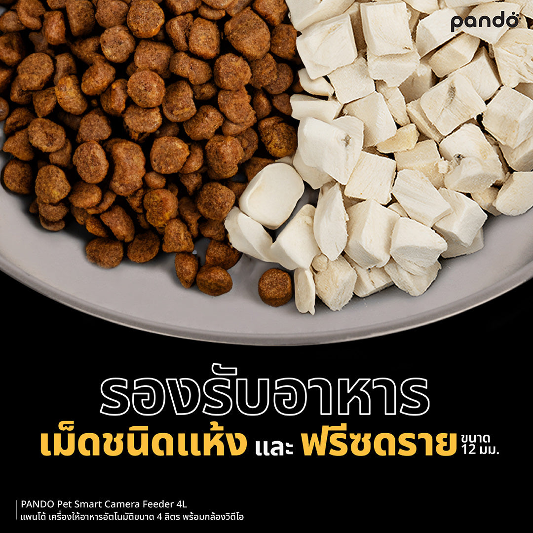 PANDO Pet Smart Camera Feeder 4L - BLACK เครื่องให้อาหารอัตโนมัติขนาด 4 ลิตร พร้อมกล้องวิดีโอ สีดำ